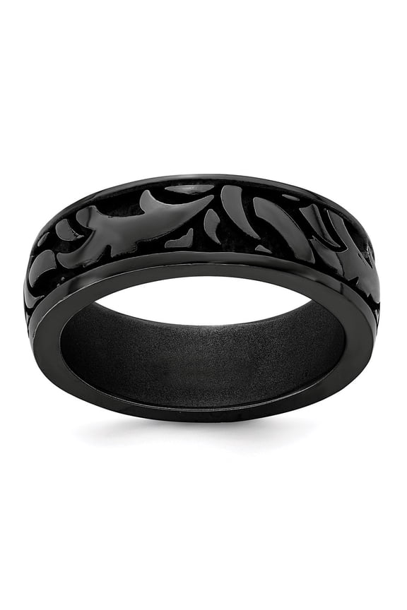 Finest Gold Edward Mirell Black Titanium Casted Design 7 mm Band - Size 10