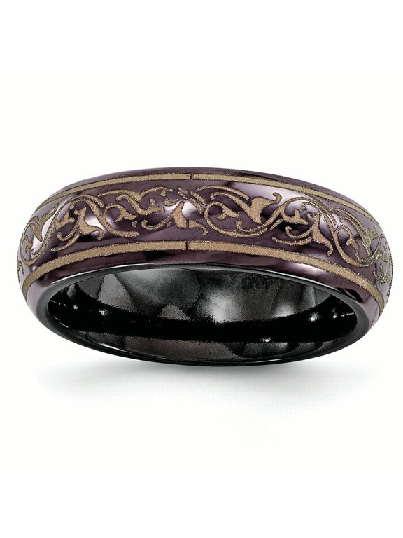 Finest Gold Edward Mirell Black Titanium Domed Anodized Copper Color 6 mm Band - Size 7