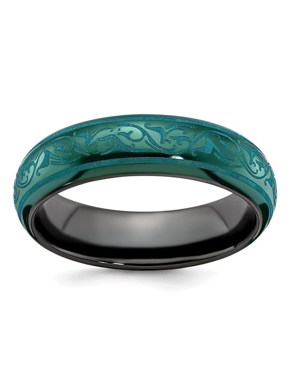 Black Ti Domed Anodized Teal 6mm Band