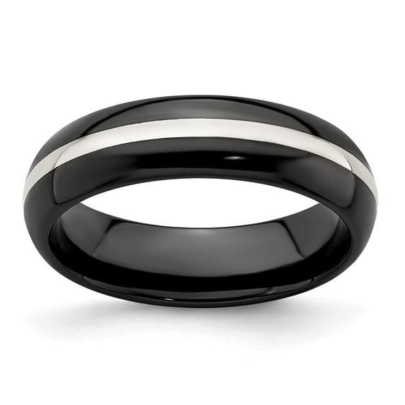 Edward Mirell Black Ti Domed & Sterling Silver Inlay 6mm Band