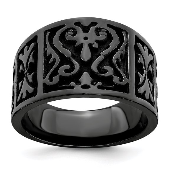 Finest Gold Edward Mirell Black Titanium Flat Casted Design 14 mm Ring - Size 10