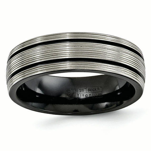 Edward Mirell Black Ti Grooves and Textured Lines 7mm Band EMR117