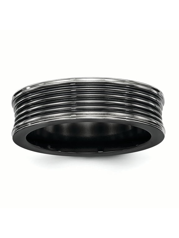 Edward Mirell Black Ti Polished Grooved Concave Ring