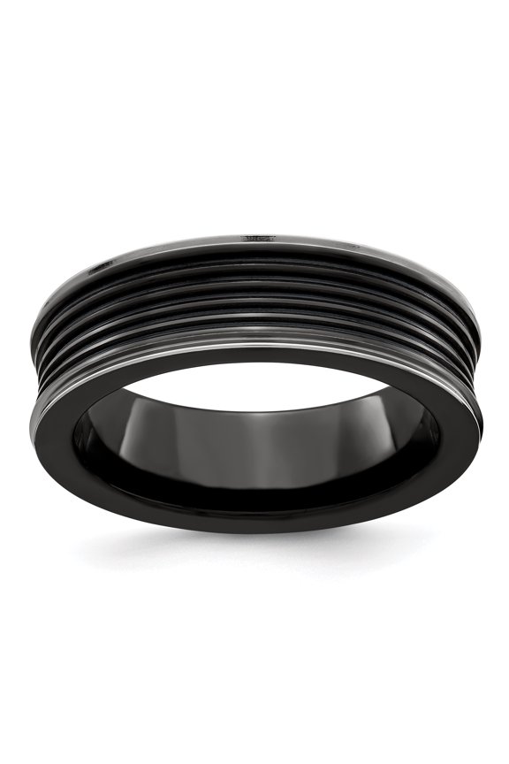 Edward Mirell Black Ti Polished Grooved Concave Ring