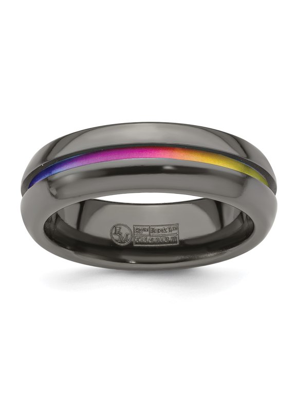 Black Ti Rainbow Anodized Center Polished 7mm Band