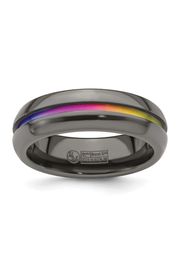 Black Ti Rainbow Anodized Center Polished 7mm Band