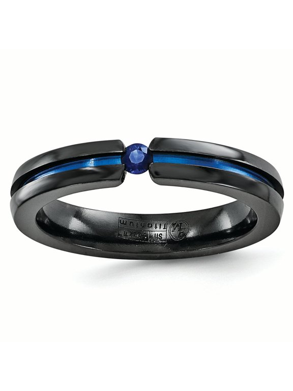 Black Ti Blue Sapphire and Blue Anodized Grooved 4mm Band