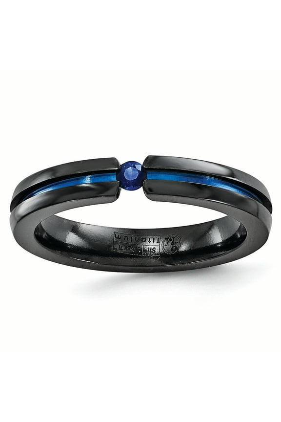 Edward Mirell Black Ti Blue Sapphire and Blue Anodized Grooved 4mm Band