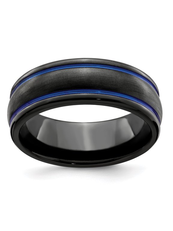 Edward Mirell Black Ti Scroll Pattern Blue Anodized 8mm Band