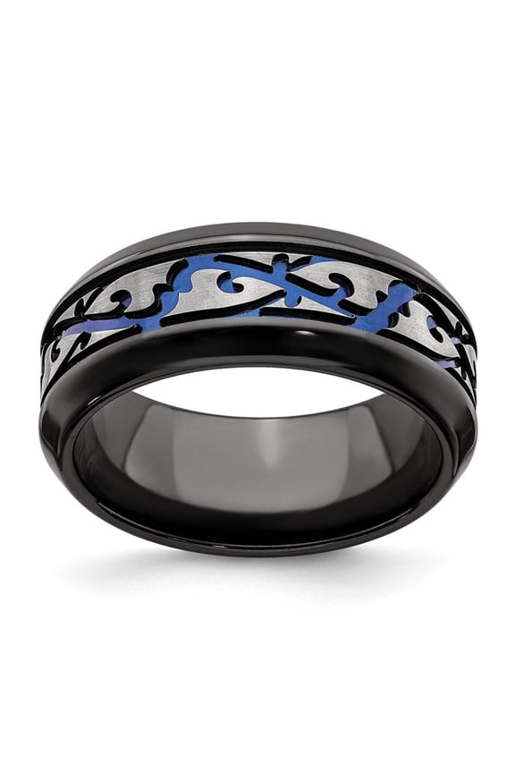 Edward Mirell Black Ti Scroll Pattern Blue Anodized 9mm Band EMR110