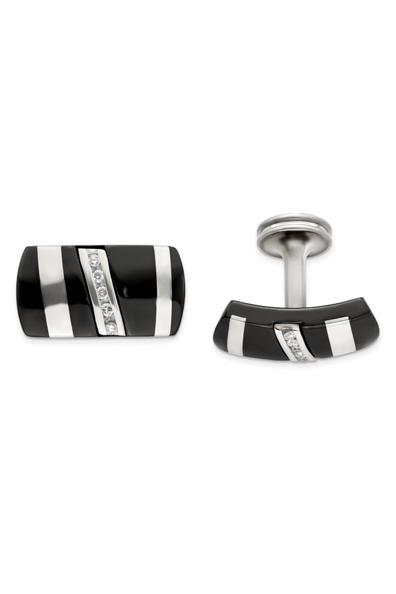 Edward Mirell Black Ti & Sterling Silver .19 ctw Diamond Cufflinks