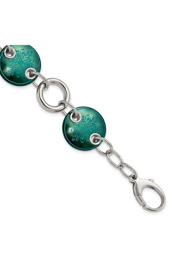 Edward Mirell Black Ti & Sterling Silver Anodized Teal Bracelet