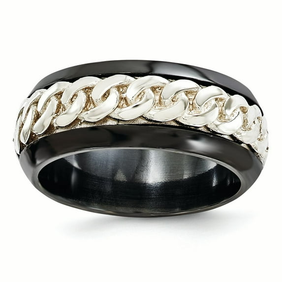Edward Mirell Black Ti Sterling Silver Beveled 9mm Band EMR189