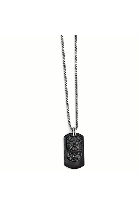 Finest Gold Edward Mirell Black Titanium & Sterling Silver Dog Tag Pendant Necklace