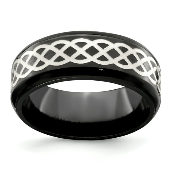 Edward Mirell Black Ti & Sterling Silver Polished Inlay Celtic Ring