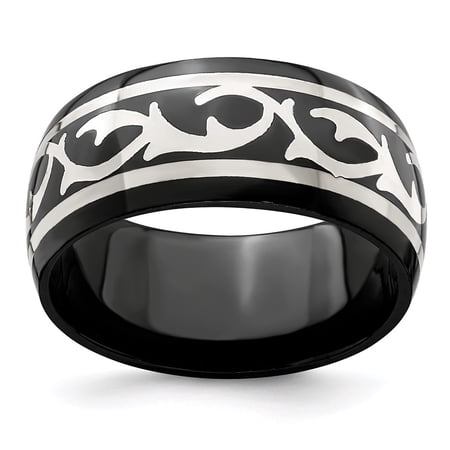 Finest Gold Edward Mirell Black Titanium & Sterling Silver Polished Thorn Ring - Size 10