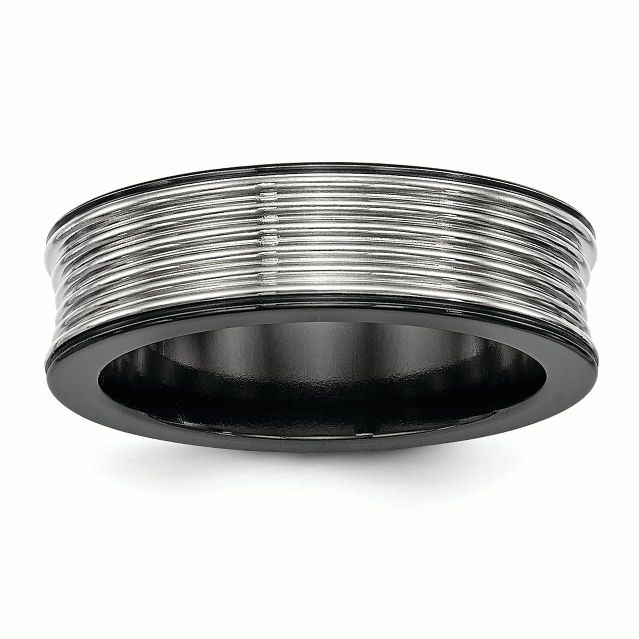 Edward Mirell Black Ti Titanium Polished Grooved Concave Ring EMR290 ...