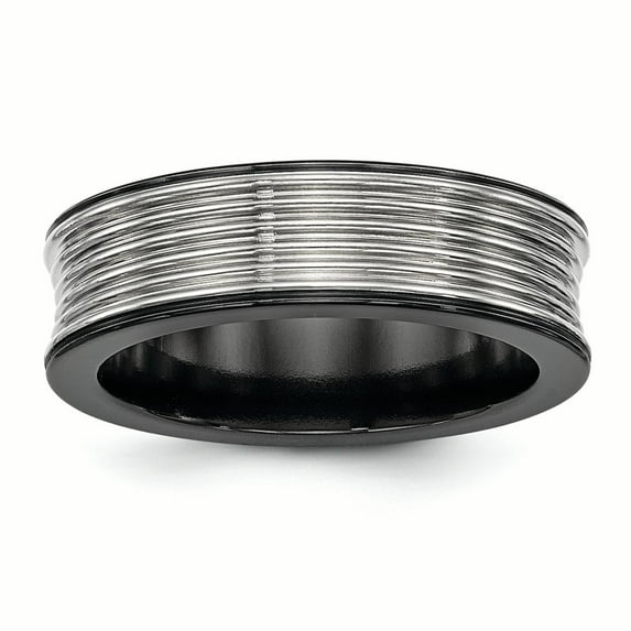 Edward Mirell Black Ti & Titanium Polished Grooved Concave Ring