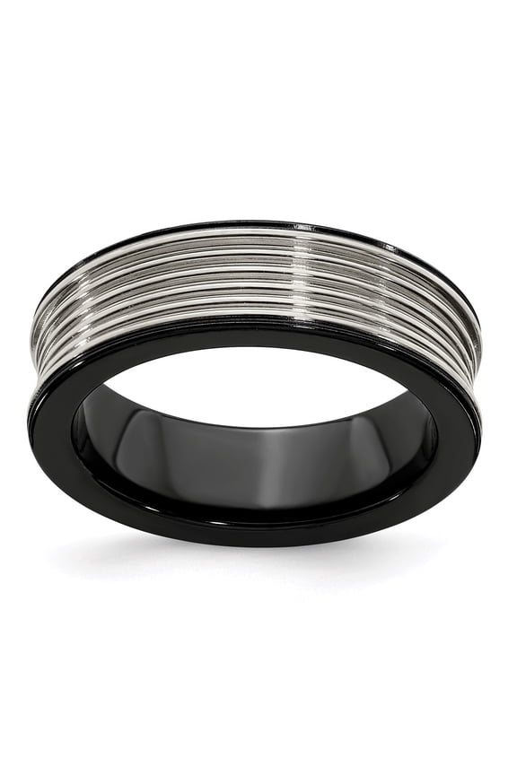 Black Ti & Titanium Polished Grooved Concave Ring