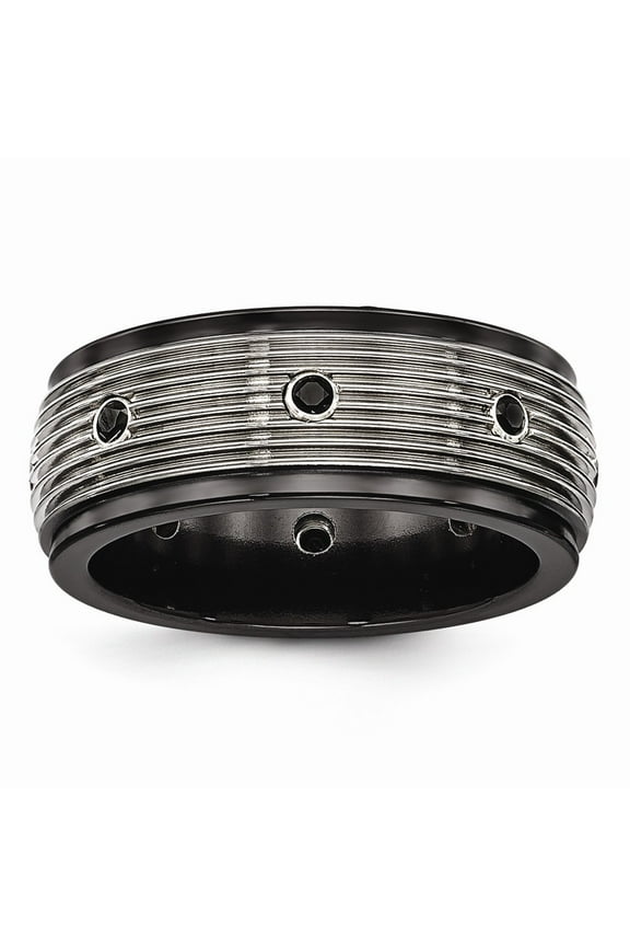 Black Ti & Titanium Polished & Spinel Grooved Ring