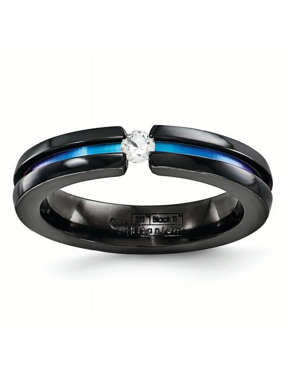 Edward Mirell Black Ti White Sapphire & Rainbow Anodized 4mm Band EMR161