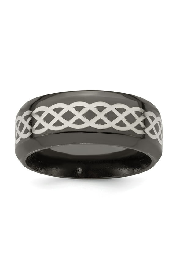 Black Ti and Argentium Sterling Silver Inlay Polished Celtic Design 9mm Flat Band