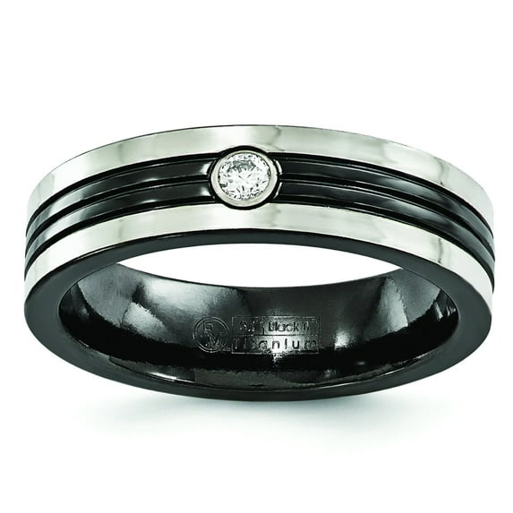 Edward Mirell Black Ti w/Grey Border Diamond w/Sterling Silver Bezel Band EMR215