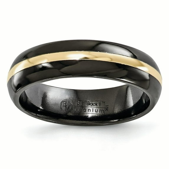 Edward Mirell Black Ti with 14K Yellow Gold Stripe Domed 6mm Band