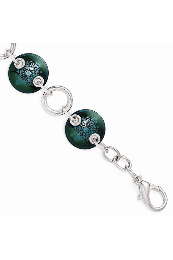 Edward Mirell Black Titanium & 925 Sterling Silver Anodized Teal Chain Bracelet; for Adults and Teens; for Women and Men