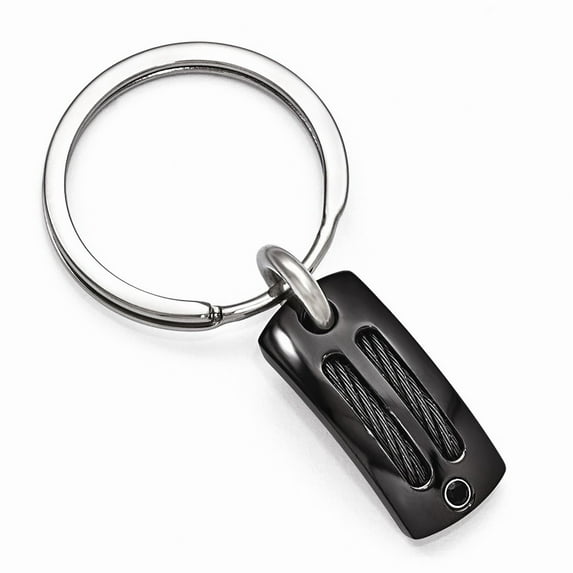 Edward Mirell Black Titanium Cable & Spinel Argentium Sterling Silver Bezel Key Ring