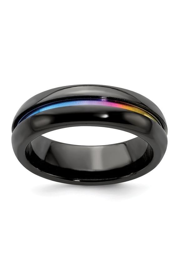 Edward Mirell Black Titanium Multi-Colored Anodized 7mm Band Size: 12; for Adults and Teens; for Women and Men