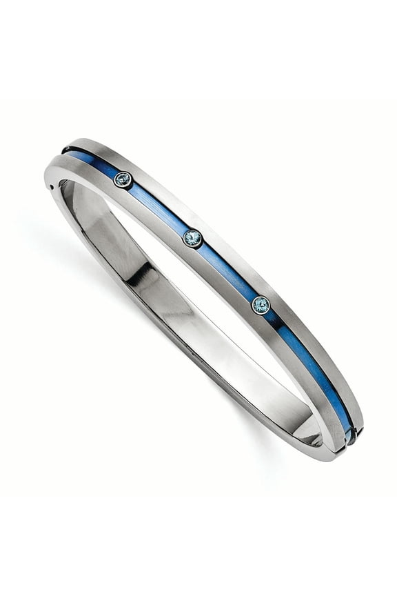 Edward Mirell Grey Ti Brushed Blue Anodized Blue Topaz Hinged Bangle Bracel