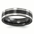thumbnail image 1 of Edward Mirell Grey Titanium/Black Ti Center Grooved 6mm Flat Band EMR141, 1 of 5