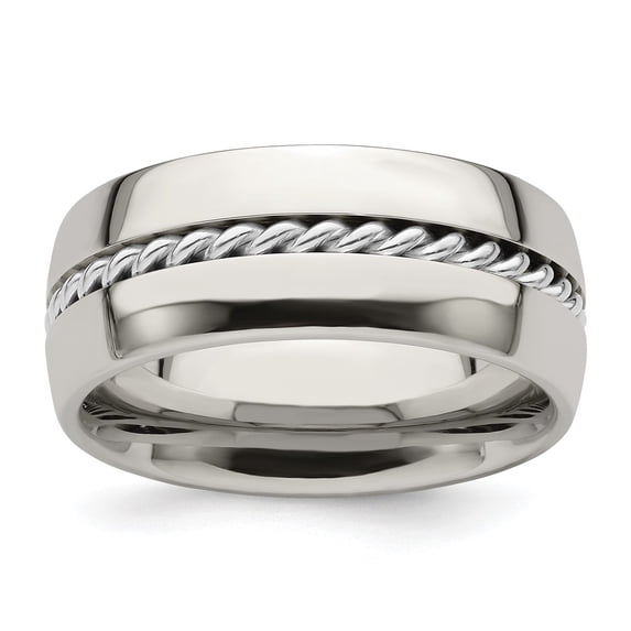 Edward Mirell Polished Cobalt with Sterling Silver Rope Inlay 9mm Band Size 12.5