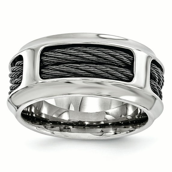 Edward Mirell Stainless Steel & Black TI Cable 10.75mm Band Size 11