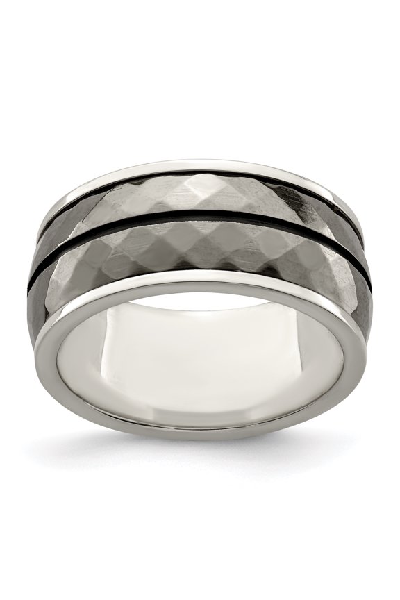 Edward Mirell Sterling Silver & Black Ti Inlay Black Stripe Ring