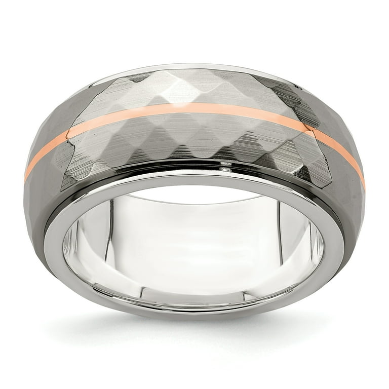 Edward Mirell Sterling Silver & Titanium Inlay w/ 14k Rose Gold Stripe Ring Edward Mirell Sterling Silver & Titanium Inlay w/ 14k Rose Gold Stripe Ring