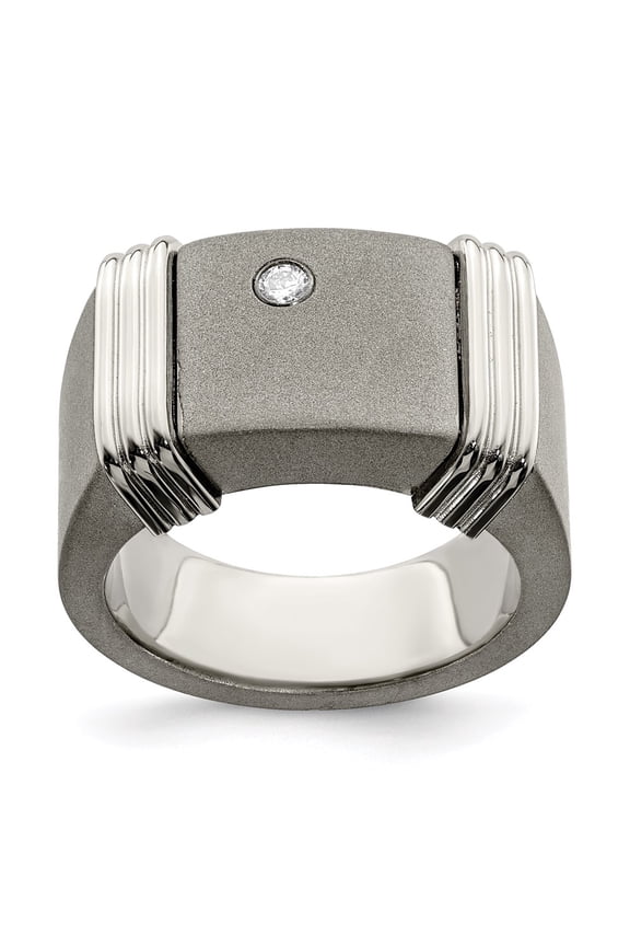 Edward Mirell Titanium & Argentium Sterling Silver .06ct Dia Signet Ring