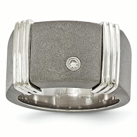 Edward Mirell Titanium & Argentium Sterling Silver .06ct Dia Signet Ring