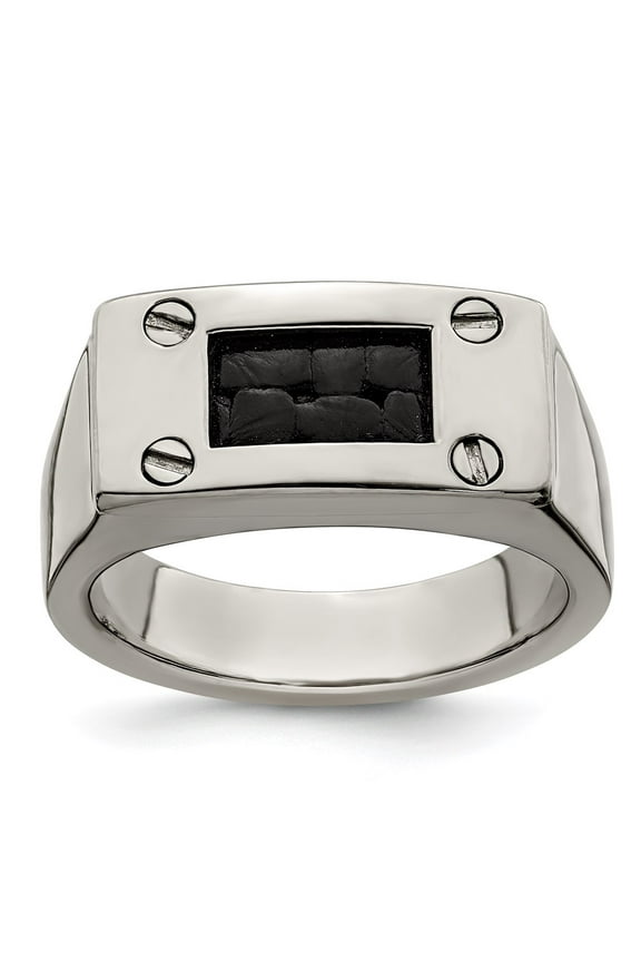 Edward Mirell Titanium Black Leather Insert Polished Ring
