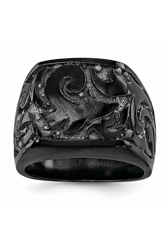 Edward Mirell Titanium Black Ti Casted Design Signet Ring