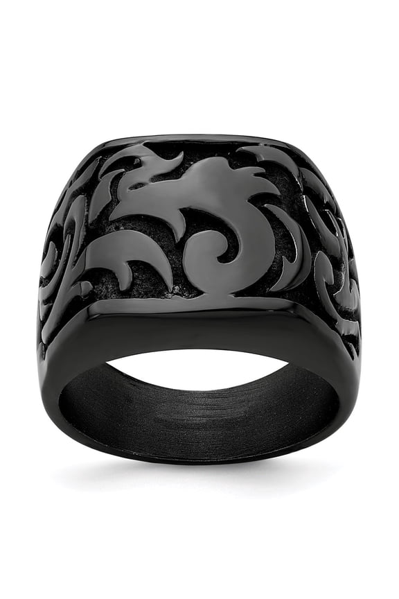 Edward Mirell Titanium Black Ti Casted Design Signet Ring