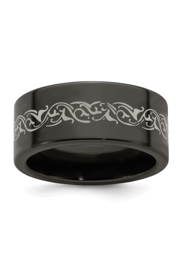 Titanium Black Ti Flat Laser Patterned 10mm Band