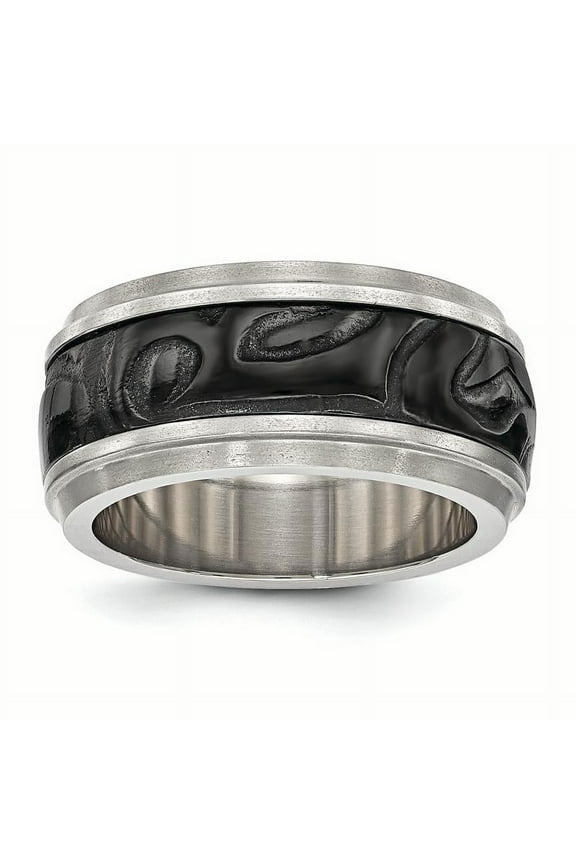 Edward Mirell Titanium Black Ti Inlay Polished Fancy Design Ring EMR299
