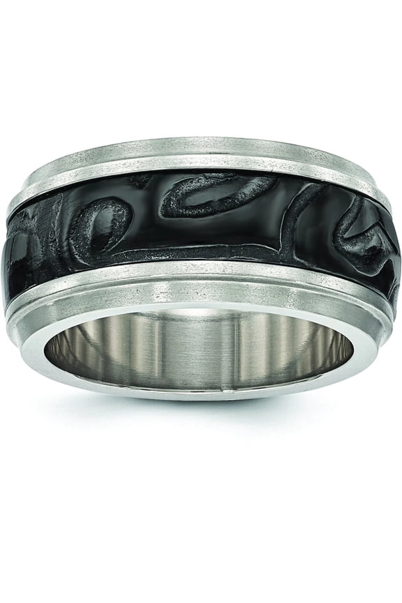 Edward Mirell Titanium Black Ti Inlay Polished Fancy Design Ring EMR299