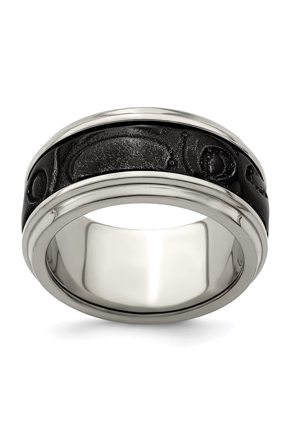 Edward Mirell Titanium & Black Ti Inlay Polished Fancy Design Ring