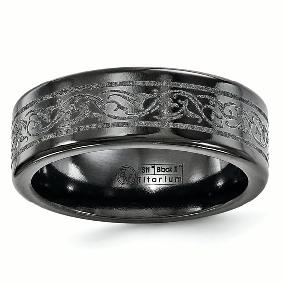 Edward Mirell Titanium Black Ti Laser 8mm Band EMR126