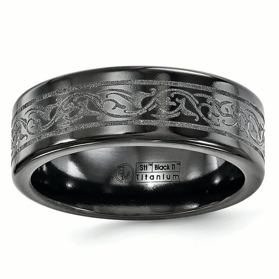 Edward Mirell Titanium Black Ti Laser 8mm Band EMR126