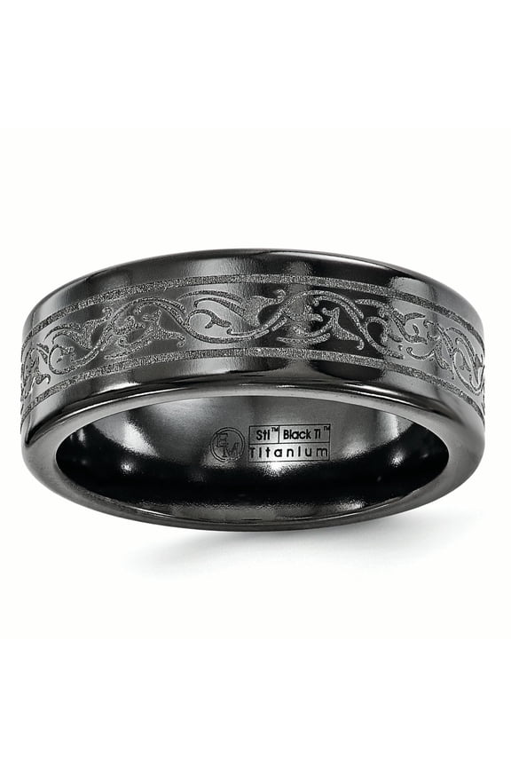 Edward Mirell Titanium Black Ti Laser 8mm Band EMR126