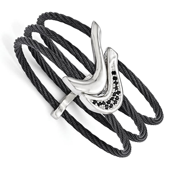 Edward Mirell Titanium Black Ti Sterling Silver Spinel Cable Flexible Cuff